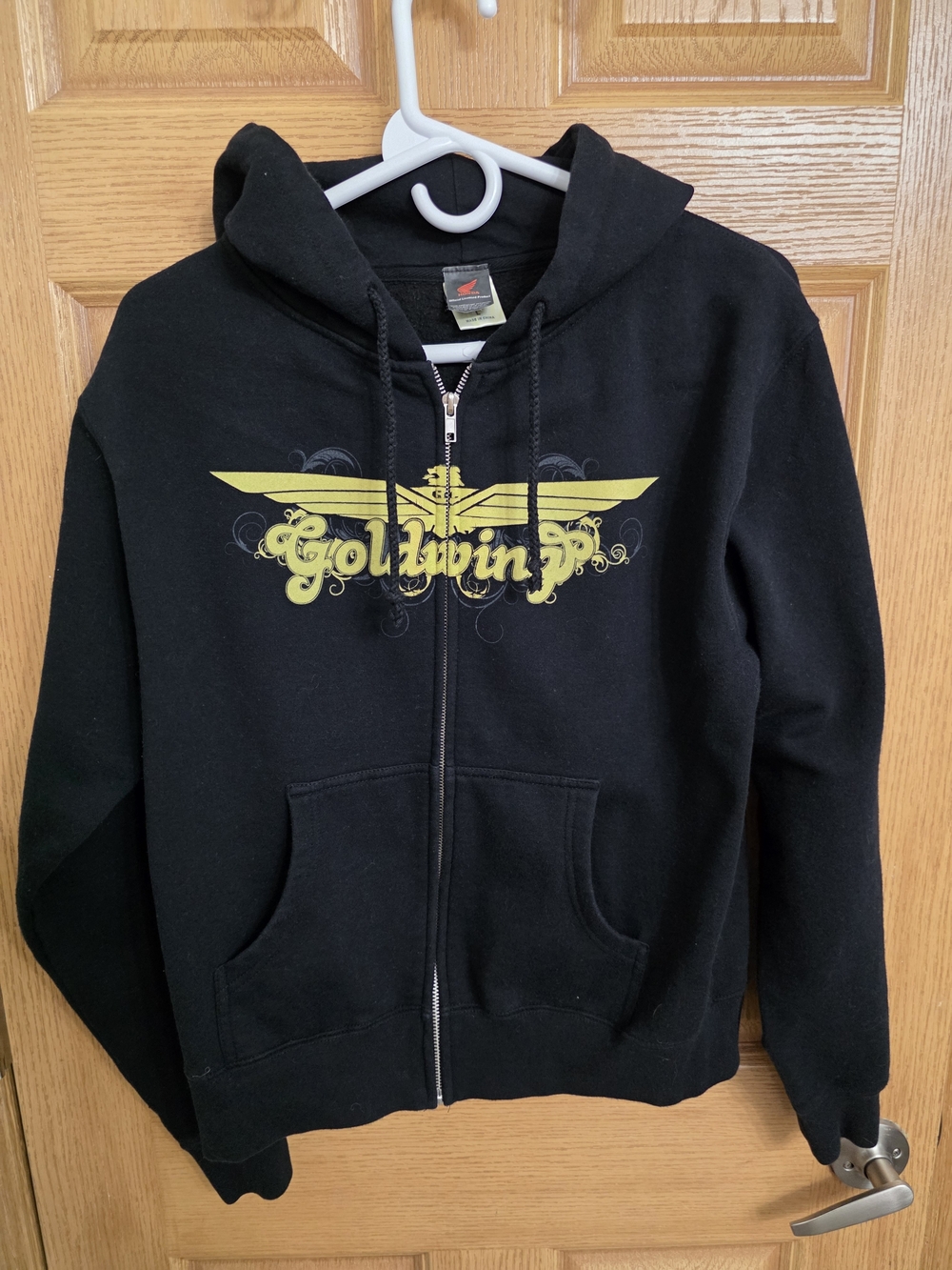 Vintage Honda Goldwing Motorcycle Zip Hoodie with Yellow Graphic